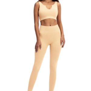 Beaufident Ribbed Workout Set for Women Active 2 Pieces Seamless Yoga Leggings